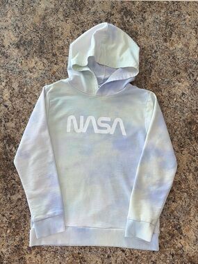 NASA White Graphic Logo Tie Dye Long Sleeve Hoodie Sweatshirt Sz L (10-12)